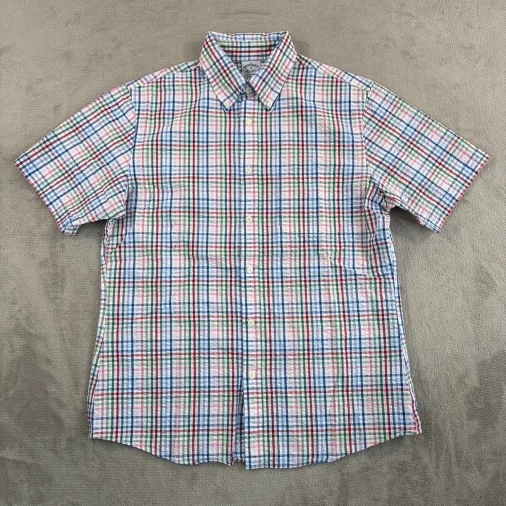 Brooks Brothers Regent Fit Shirt Tattersall Plaid Seersucker Men Medium NWOT‎
